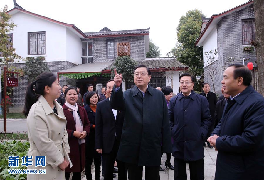 這是11月22日，張德江來到成都郫縣青杠樹村，了解村民委員會工作情況。 新華社記者 劉衛(wèi)兵 攝 