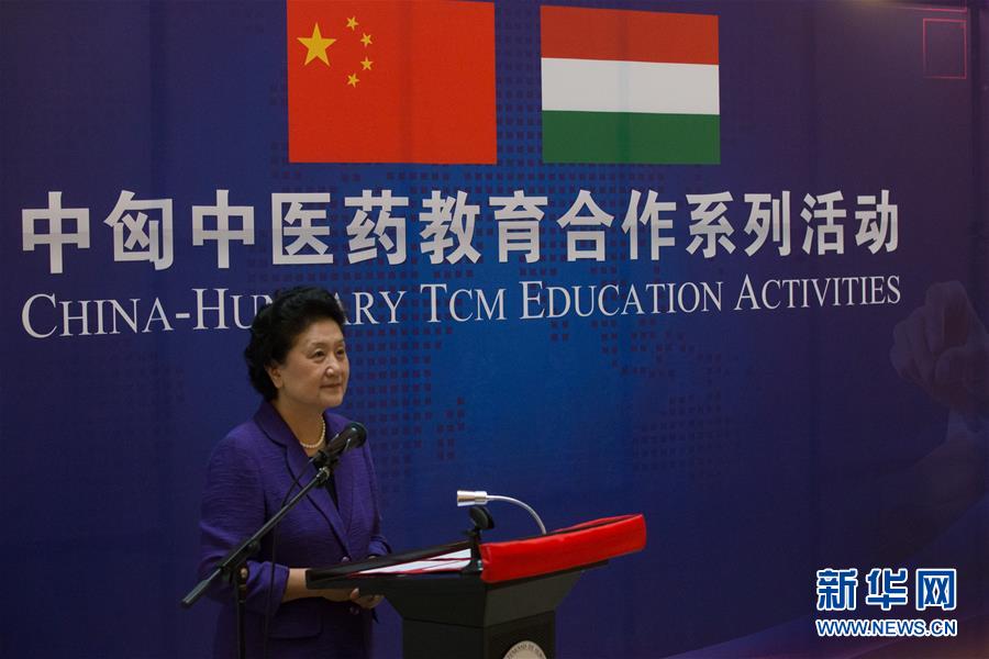 6月18日，在匈牙利布達(dá)佩斯，中國(guó)國(guó)務(wù)院副總理劉延?xùn)|出席中匈中醫(yī)藥教育合作系列活動(dòng)時(shí)講話(huà)。中國(guó)國(guó)務(wù)院副總理劉延?xùn)|18日在布達(dá)佩斯考察匈牙利塞梅爾維斯醫(yī)科大學(xué)并出席中匈中醫(yī)藥教育合作系列活動(dòng)。 新華社發(fā)（弗爾季&middot;奧蒂洛攝）