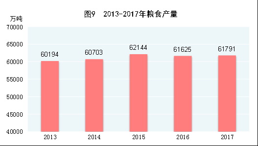 （圖表）[兩會(huì)&middot;2017年統(tǒng)計(jì)公報(bào)]圖9：2013-2017年糧食產(chǎn)量