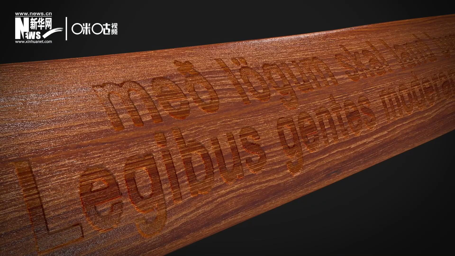 這把木槌尺寸超大、顏色棕紅、精雕細(xì)刻，上面刻有&ldquo;社會必須建立在法律的基礎(chǔ)上&rdquo;。