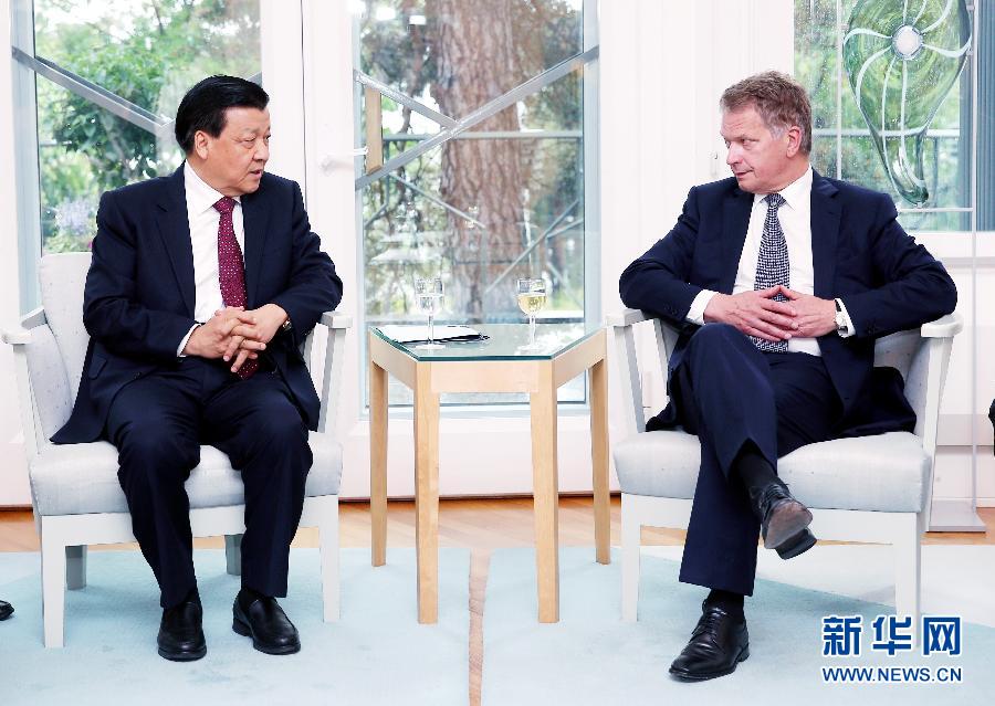 6月12日，中共中央政治局常委、中央書記處書記劉云山在赫爾辛基會見芬蘭總統(tǒng)尼尼斯特。 新華社記者姚大偉攝 