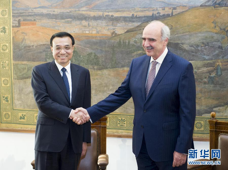 6月19日，國(guó)務(wù)院總理李克強(qiáng)在希臘議會(huì)大廈會(huì)見(jiàn)希臘議長(zhǎng)米馬拉基斯。新華社記者 王曄 攝