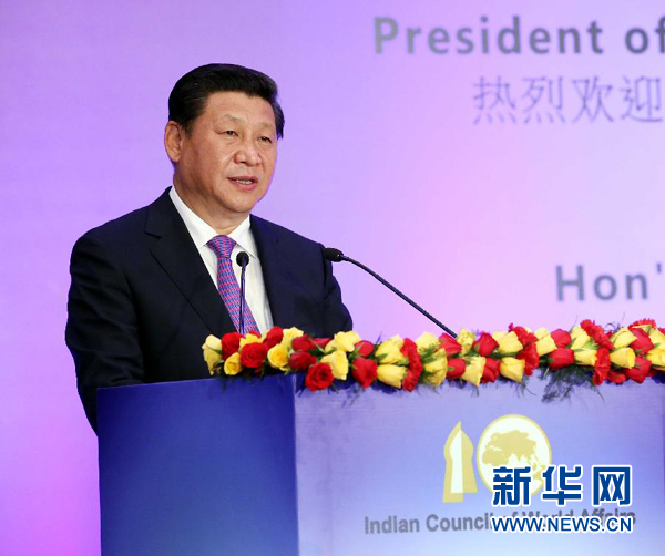 9月18日，國家主席習近平在印度世界事務委員會發(fā)表題為《攜手追尋民族復興之夢》的重要演講。 新華社記者 姚大偉 攝