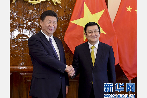 11月6日，中共中央總書記、國家主席習(xí)近平在河內(nèi)同越南國家主席張晉創(chuàng)舉行會談。 新華社記者李學(xué)仁攝