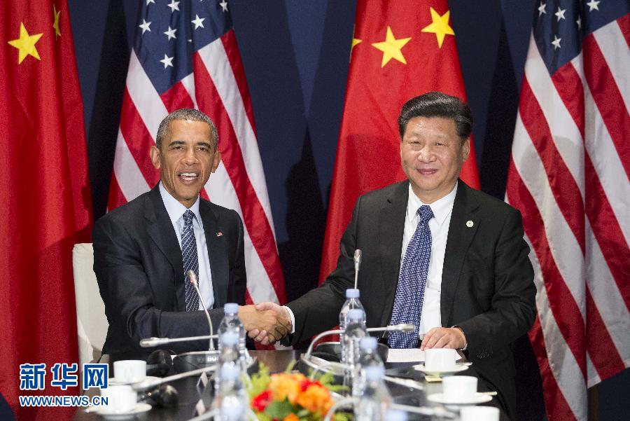 11月30日，國(guó)家主席習(xí)近平在巴黎會(huì)見美國(guó)總統(tǒng)奧巴馬。新華社記者黃敬文攝