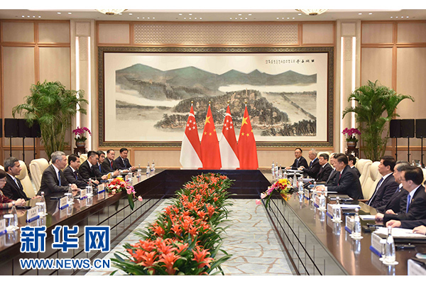 9月2日，國家主席習(xí)近平在杭州會(huì)見新加坡總理李顯龍。新華社記者張鐸攝